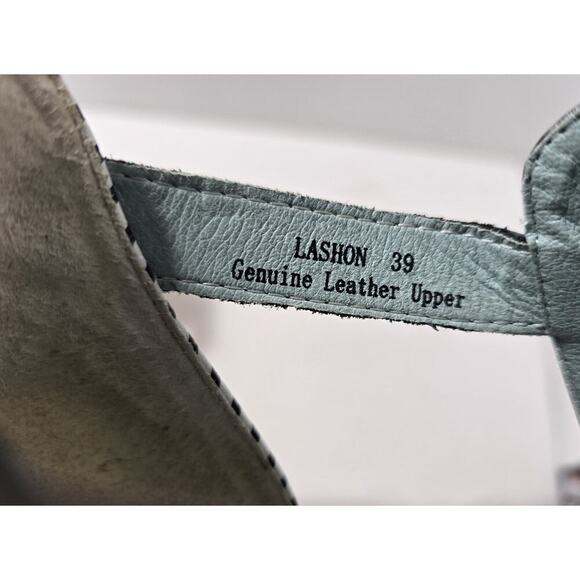 Spring Step L'Artiste LASHON Black Leather Strips Stack Heel Sandals Sz 39 US 9 - Picture 10 of 10